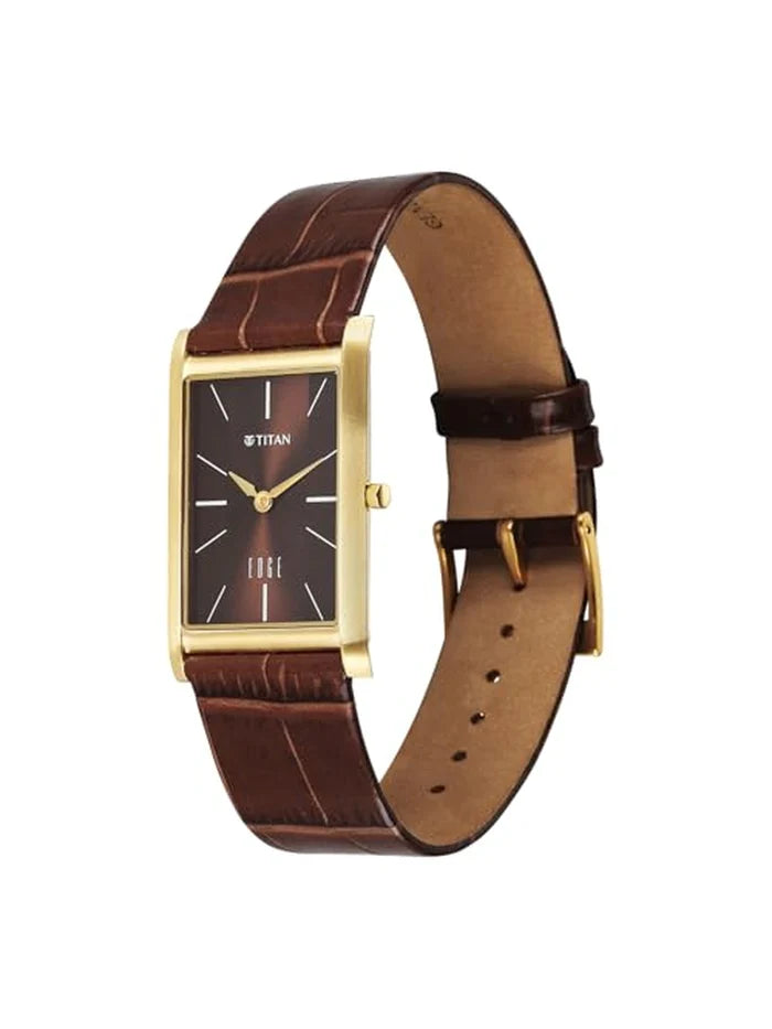 Titan Edge Round Brown Dial Analog Watch - 1043YL10