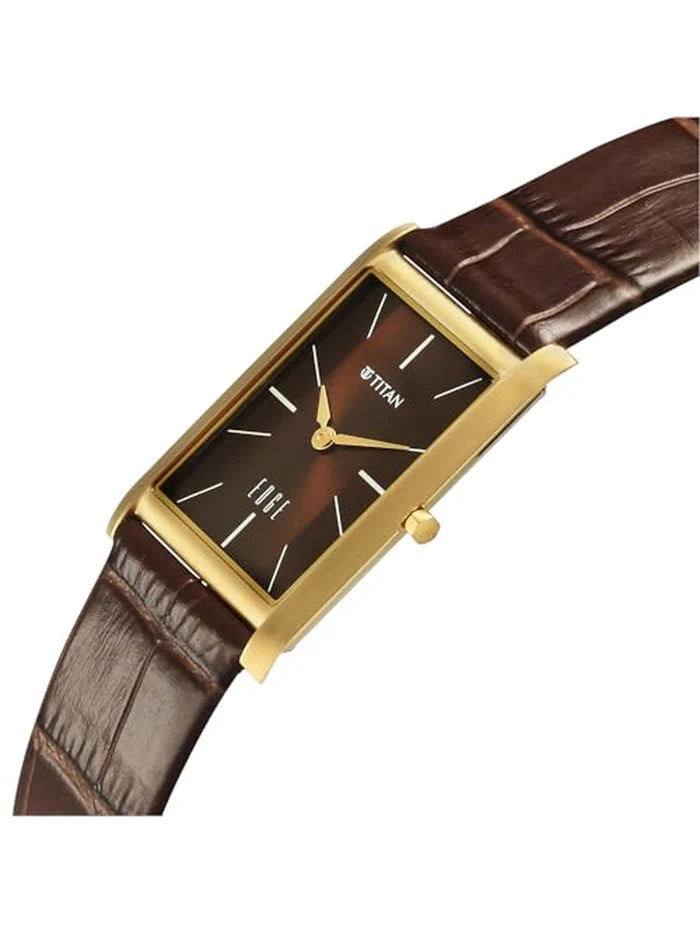 Titan Edge Round Brown Dial Analog Watch - 1043YL10