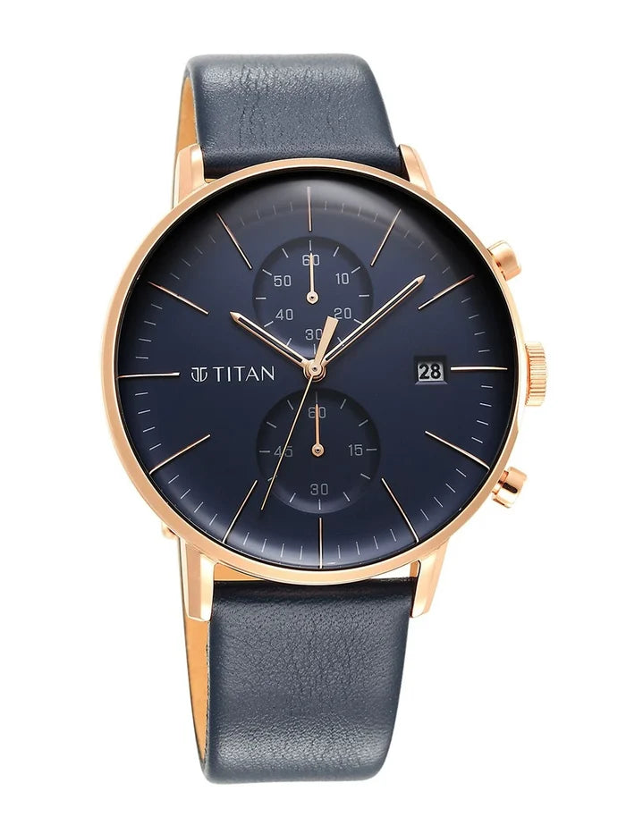 Titan Infinity Display Chronograph Analog With Blue Dial Watch - NT90146WL01