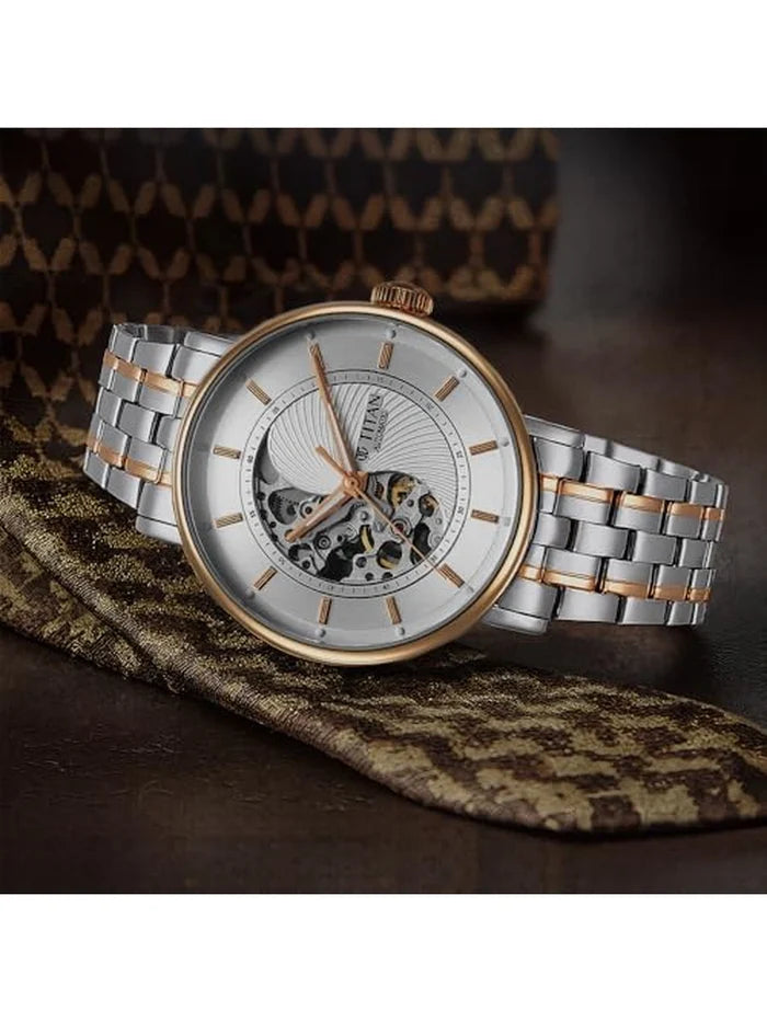 Titan Round White Dial Analog Watch - 90222KM01