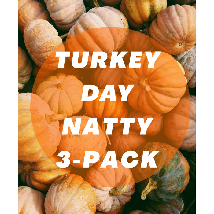 Turkey Day Natty 3-Pack promotional graphic over pumpkins with bold white lettering