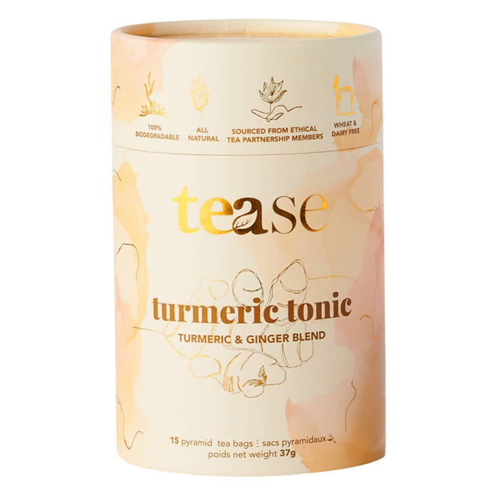 Container of Tease Tea Turmeric Tonic 15 Pyramid Tea Bags