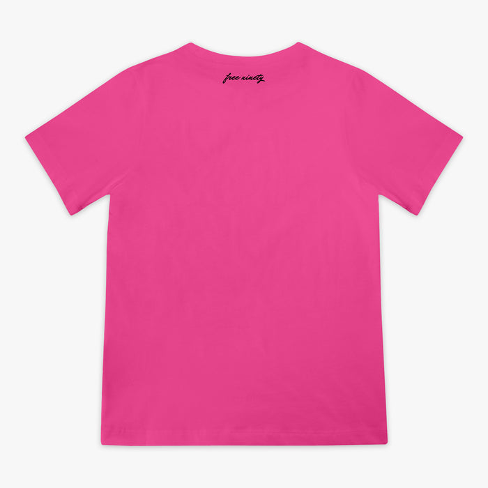 pink t shirt with 'free ninety' text