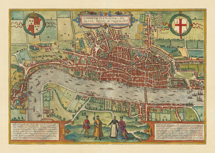 Very Old Map of London, 1572 by Georg Braun - City of London, Westminster, Southwark