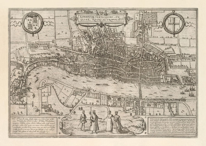 Very Old Map of London, 1572 by Georg Braun - City of London, Westminster, Southwark