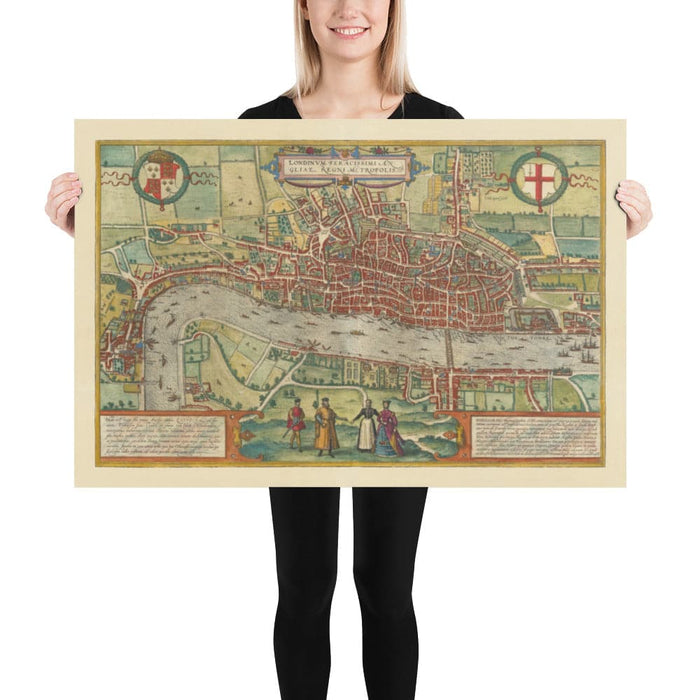 Very Old Map of London, 1572 by Georg Braun - City of London, Westminster, Southwark