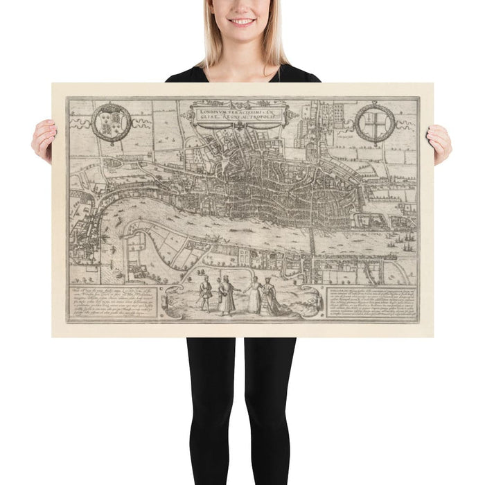 Very Old Map of London, 1572 by Georg Braun - City of London, Westminster, Southwark
