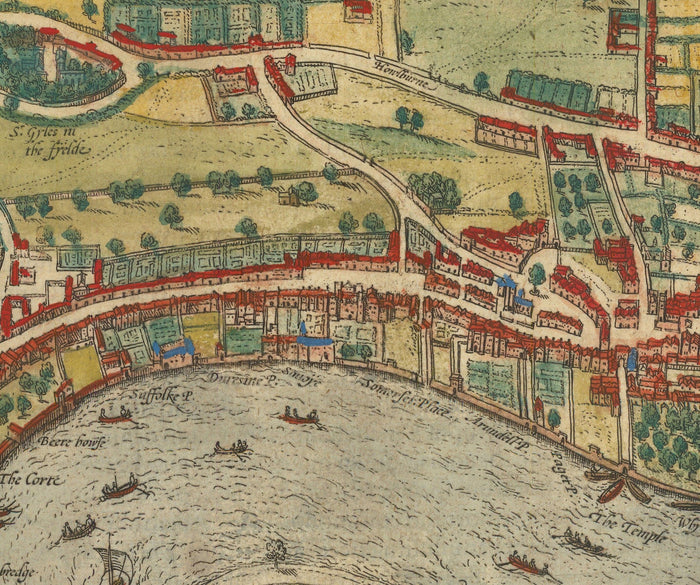 Very Old Map of London, 1572 by Georg Braun - City of London, Westminster, Southwark