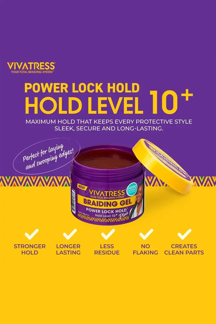 VIVATRESS POWER LOCK HOLD BRAIDING GEL - LEVEL 10+ HOLD 5oz VIVATRESS