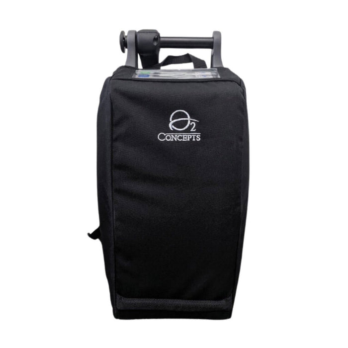 Black bag with 'O2 Concepts' logo on a white background
