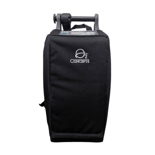 Black bag with 'O2 Concepts' logo on a white background