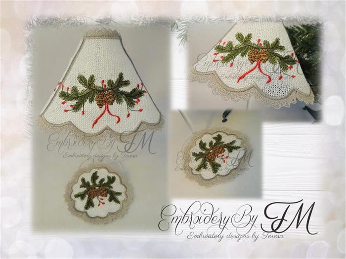 Wine glass shades with pinecone+coaster