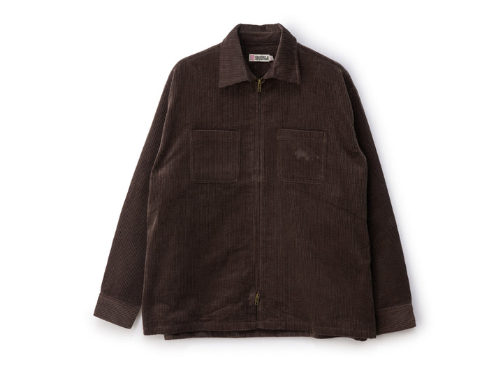 Zip Thru Long Sleeve Cord Shirt - Brown